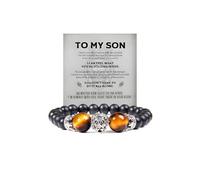 The Guardian - Son's Tiger Eye Protection Bracelet From Dad, Love You Forever Lion Crown Black Beaded Natural Stone Mens Gift Jewelry, M, Stone Stainless Steel, no gemstone