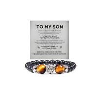 The Guardian - Son's Tiger Eye Protection Bracelet From Mom And Dad, Adjustable natural stone Bead Stainless Lion's head Crown Bracelets fashion Christmas Birthday Gift Jewelry, L, Stone, no gemstone