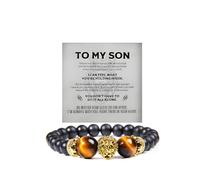 The Guardian - Son's Tiger Eye Protection Bracelet From Mom And Dad, Adjustable natural stone Bead Stainless Lion's head Crown Bracelets fashion Christmas Birthday Gift Jewelry, L, Stone, no gemstone