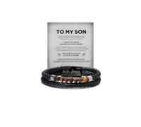The Guardian - Son's Tiger Eye Protection Bracelet From Mom, Love You Forever Linked Together Leather Black Beaded Cuff Bangle Mens Birthday Weave Gift Jewelry, M, Leather Zinc, no gemstone