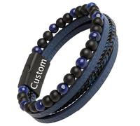 The Guardian - Son's Tiger Eye Protection Bracelet, Personalized Sons Tiger Eye Protection Bracelets, Shielded By Love Bracelet for Son, Custom Mens Beaded Bracelets (Blue)