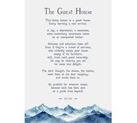 The Guest House Inspirational Poem by Rumi, Mountain Art Print, Blue Watercolour Wall Decor. Size A4