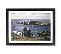 The Gulls, Monhegan By George Bellows Classic Painting Framed Wall Art Print, Ready to Hang Picture for Living Room Bedroom Home Office Décor, Black A4 (34 x 25 cm)
