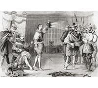 The Gunpowder Plot. Guy Fawkes interrogated by James I and his council in the king's bedchamber Whitehall. Guy Fawkes 1570 ÔøΩ 1606 aka Guido Fawkes member of a group of provincial English Catholics