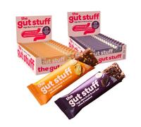 The Gut Stuff Fruit & Nut Bars, Mixed Flavours - 24 Bars | Gut Friendly Snack | High Fibre | Gluten Free | Vegan | Low Calorie | 12 Cocoa & Hazelnut and 12 Peanut Butter Bars