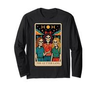 The Gutter Gang Bowling Bowler Team Skeleton Tarot Card Long Sleeve T-Shirt