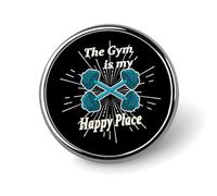 The Gym Is My Happy Place Round Brooch Pin Badge Lapel Tie Pin for Women Men Office Worker Teacher Decor