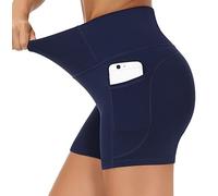 THE GYM PEOPLE High Waist Yoga Shorts for Women's Tummy Control Fitness Athletic Workout Running Shorts with Deep Pockets Blue