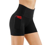 THE GYM PEOPLE High Waist Yoga Shorts for Women's Tummy Control Fitness Athletic Workout Running Shorts with Deep Pockets Black