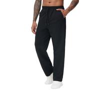 THE GYM PEOPLE Mens Baggy Joggers Lightweight Drawstring Tracksuit Bottoms Open Bottom Trousers Seweatpants with Pockets Athletic Sport/Black/XL