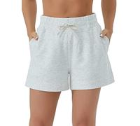 THE GYM PEOPLE Women's Drawstring Sweat Shorts High Waisted Summer Workout Lounge Shorts with Pockets Heather White