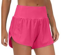 THE GYM PEOPLE Women's High Waist 2 in 1 Running Shorts with Mesh Liner & Zipper Pockets,Quick Dry Breathable Athletic Sports Shorts Ladies for Gym, Workout, Tennis Bright Pink