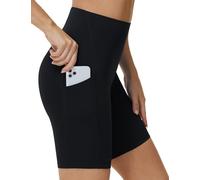 THE GYM PEOPLE Women's High Waist Cycling Shorts Tummy Control Stretch Running Shorts with Pockets Yoga Gym Black