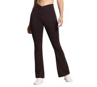 THE GYM PEOPLE Women's High Waist Flare Leggings Crossover Tummy Control Bootcut Bell Bottom Yoga Pants Gym Workout/Brown/S