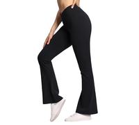THE GYM PEOPLE Women's High Waist Flare Leggings Crossover Tummy Control Bootcut Bell Bottom Yoga Pants Gym Workout/Black/M