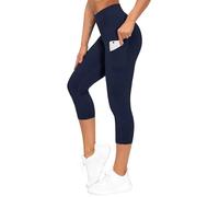 THE GYM PEOPLE Women's High Waistd Capri 3/4 Length Yoga Leggings with Pockets,Tummy Control Yoga Pants for Ladies Sports RunningNavy Blue, M