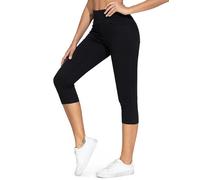 THE GYM PEOPLE Women's High Waisted Capri Jeggings Tummy Control Stretchy Pull on Jean Leggings with Pockets Black