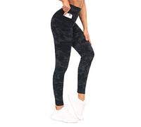 THE GYM PEOPLE Women's High Waisted Yoga Leggings with Pockets - Tummy Control Workout Running Pants for Ladies/BlackGrey Camo/L