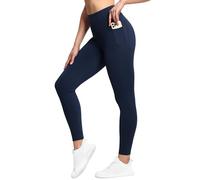 THE GYM PEOPLE Women's High Waisted Yoga Leggings with Pockets - Tummy Control Workout Running Pants for Ladies/Navy Blue/L