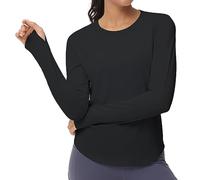 THE GYM PEOPLE Women's Long Sleeve Workout Shirts Athletic Crewneck Hiking Tops with Thumb Hole Black