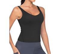 THE GYM PEOPLE Women's Longline Sports Bra Wirefree Padded Workout Yoga Tank Top Black