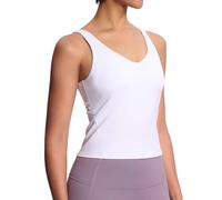 THE GYM PEOPLE Women's Longline Sports Bra Wirefree Padded Workout Yoga Tank Top White