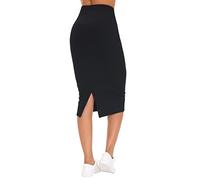 THE GYM PEOPLE Women's Pencil Skirts High Waist Tummy Control Stretchy Bodycon Midi Skirt Knee Length with Back Slit Black