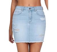 THE GYM PEOPLE Women's Ripped Denim Mini Skirt Frayed Raw Hem Jean Skirt