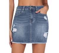 THE GYM PEOPLE Women's Ripped Denim Mini Skirt Frayed Raw Hem Jean Skirt