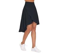 THE GYM PEOPLE Women's Skorts High Waist Wrap Ruffle Hem Asymmetric Tennis Golf High Low Flowy Midi Skirt with Shorts for Ladies Black