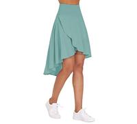 THE GYM PEOPLE Women's Skorts High Waist Wrap Ruffle Hem Asymmetric Tennis Golf High Low Flowy Midi Skirt with Shorts for Ladies Light Blue Green