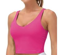 THE GYM PEOPLE Womens' Sports Bra Longline Wirefree Padded with Medium Support Bright Pink