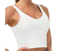 THE GYM PEOPLE Womens' Sports Bra Longline Wirefree Padded with Medium Support,Off-White,M