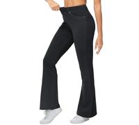 THE GYM PEOPLE Women's Stretch Flared Jeans Wide Leg Breathable Pull On Jeggings with Pockets/Black/XL