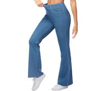 THE GYM PEOPLE Women's Stretch Flared Jeans Wide Leg Breathable Pull On Jeggings with Pockets/Denim Blue/XXL