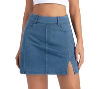 THE GYM PEOPLE Women's Stretchy Jean Skorts Pull on Denim Skirts Side Split | Built-in Shorts Underneath, 4 Real Pockets, Slim Fit, Above Knee, Belt Loops, Elastic Waist, Ideal for Street, Travel