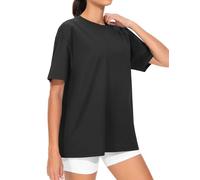THE GYM PEOPLE Women's Tee T-Shirts Ladies Baggy Plain Sport Top Gym Oversized Summer Crewneck Short Sleeve Basic T Shirts, Black, S