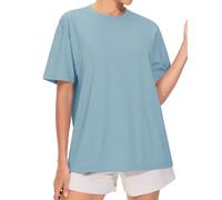 THE GYM PEOPLE Women's Tee T-Shirts Ladies Baggy Plain Sport Top Gym Oversized Summer Crewneck Short Sleeve Basic T Shirts, Ink Blue, S