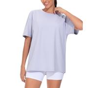 THE GYM PEOPLE Women's Tee T-Shirts Ladies Baggy Plain Sport Top Gym Oversized Summer Crewneck Short Sleeve Basic T Shirts, Light Purple, XXL
