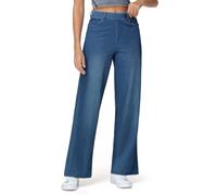 THE GYM PEOPLE Women's Wide Leg Baggy Jeans Pull on Stretchy High Waist Straight Denim Trousers with Pockets/Denim Blue-1/L