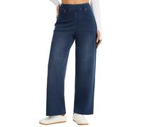 THE GYM PEOPLE Women's Wide Leg Baggy Jeans Pull on Stretchy High Waist Straight Denim Trousers with Pockets Dark Blue