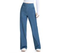 THE GYM PEOPLE Women's Wide Leg Jeans Baggy High Waisted Pull on Stretchy Straight Denim Trousers with Pockets/Denim Blue/M