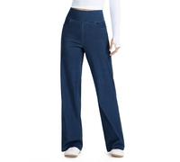 THE GYM PEOPLE Women's Wide Leg Jeans Baggy High Waisted Pull on Stretchy Straight Denim Trousers with Pockets/Dark Blue/M