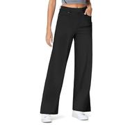 THE GYM PEOPLE Women's Wide Leg Pull on Jeggings Stretchy Baggy Trendy Casual Straight Denim Pants with Pockets/Black/L