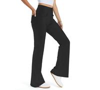 THE GYM PEOPLE Women's Wide Leg Trousers High Waisted Stretchy Tummy Control Flared Jeans Pull on Bell Bottom Jeggings with Pockets,Black,M