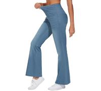 THE GYM PEOPLE Women's Wide Leg Trousers High Waisted Stretchy Tummy Control Flared Jeans Pull on Bell Bottom Jeggings with Pockets,Denim Blue,M