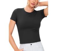 THE GYM PEOPLE Women's Workout Tops Short Sleeve Slim Fit Breathable Athletic Yoga Running Casual Basic Tee Shirts, Black, XL
