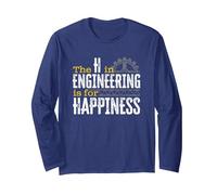 The H in Engineering is for Happiness Funny Sarcastic STEM Long Sleeve T-Shirt, Adult Unisex, Navy Blue, Small