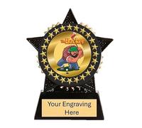 The Hacker Golf Mini Star Black & Gold Resin Trophy Award 90mm The Hacker Golf award Free Engraving-TS90BK-TWT-BK