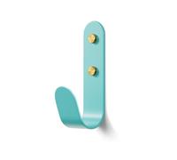 The Hairpin Leg Co. [HLC Metal J Wall Hook. Chunky Modern Playful Coat Hook - [Duck Egg Blue/Brass, Single]